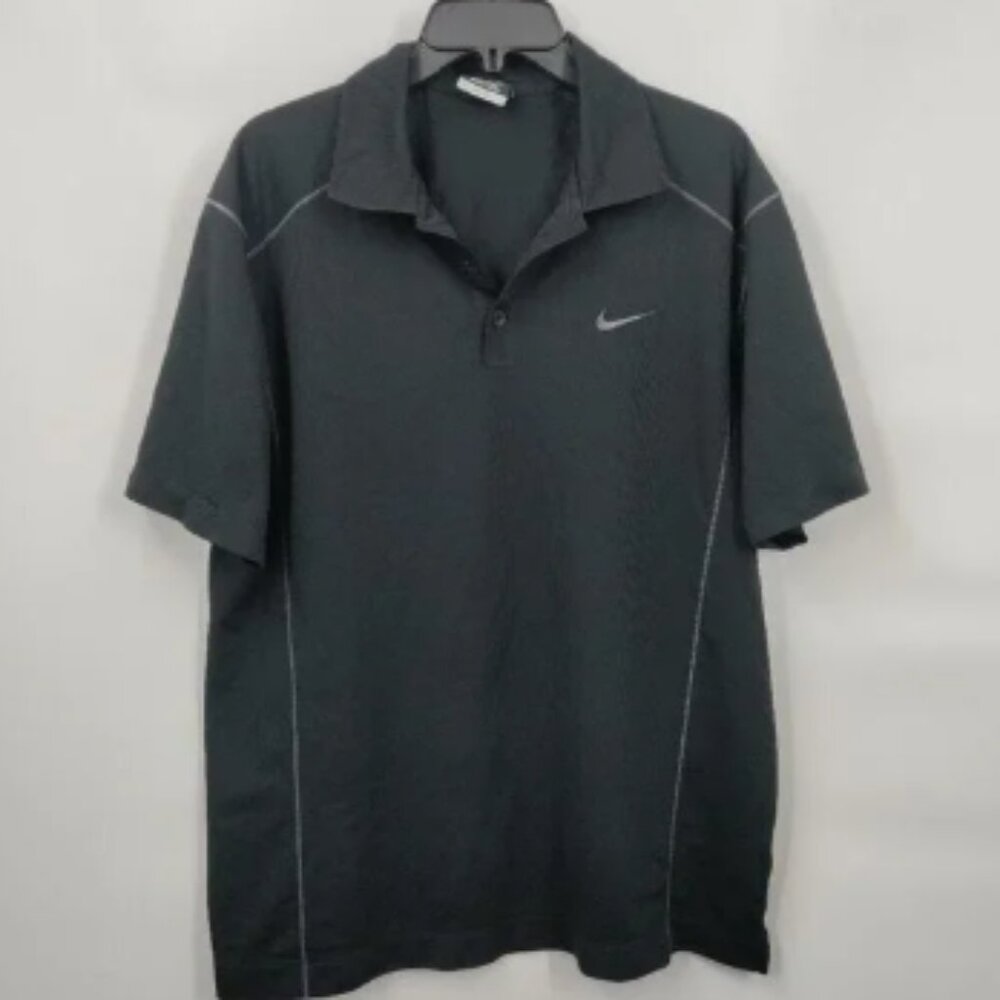 Nike Golf Dri-Fit Vintage Collar Neck Short Sleeve Polo Shirt Large Men Black